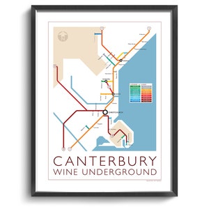 Carte du métro de Canterbury Série 1 de Nouvelle-Zélande de lîle du Sud Carte souterraine Guide des vins Affiche murale Affiche de la Nouvelle-Zélande image 1