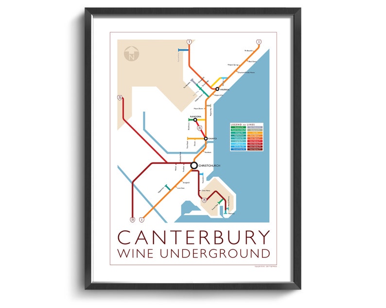 Canterbury Underground Map Series 1 New Zealand South Island Underground Map Wine Guide Wall Poster New Zealand Poster image 1