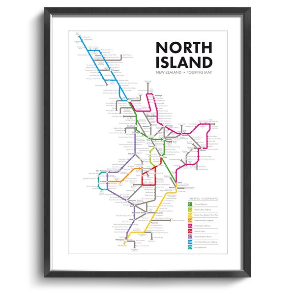 New Zealand Underground Touring Map | North Island | Travel Gift | Wall Art Poster | Wall Decor | Underground Map | New Zealand Poster