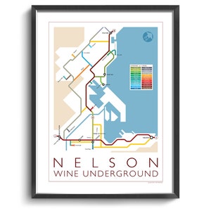 Nelson Underground Map Series 1 New Zealand South Island Underground Map Wine Guide Wall Art Poster New Zealand Poster image 1