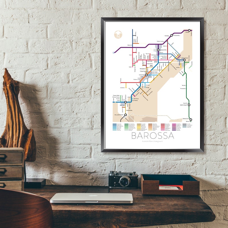 Barossa Underground Map Australia South Australia Underground Map Wine Guide Wall Art Poster Australian Poster image 4