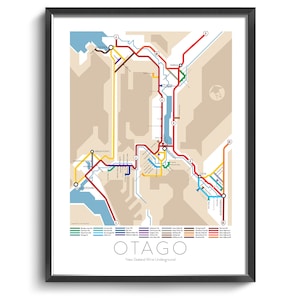 Otago Underground Map Series 3 New Zealand North Island Underground Map Wine Guide Wall Art Poster New Zealand Poster image 1