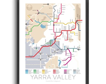 Yarra Valley Underground Map | Australia | Victoria | Underground Map | Wine Guide | Wall Art Poster | Australian Poster