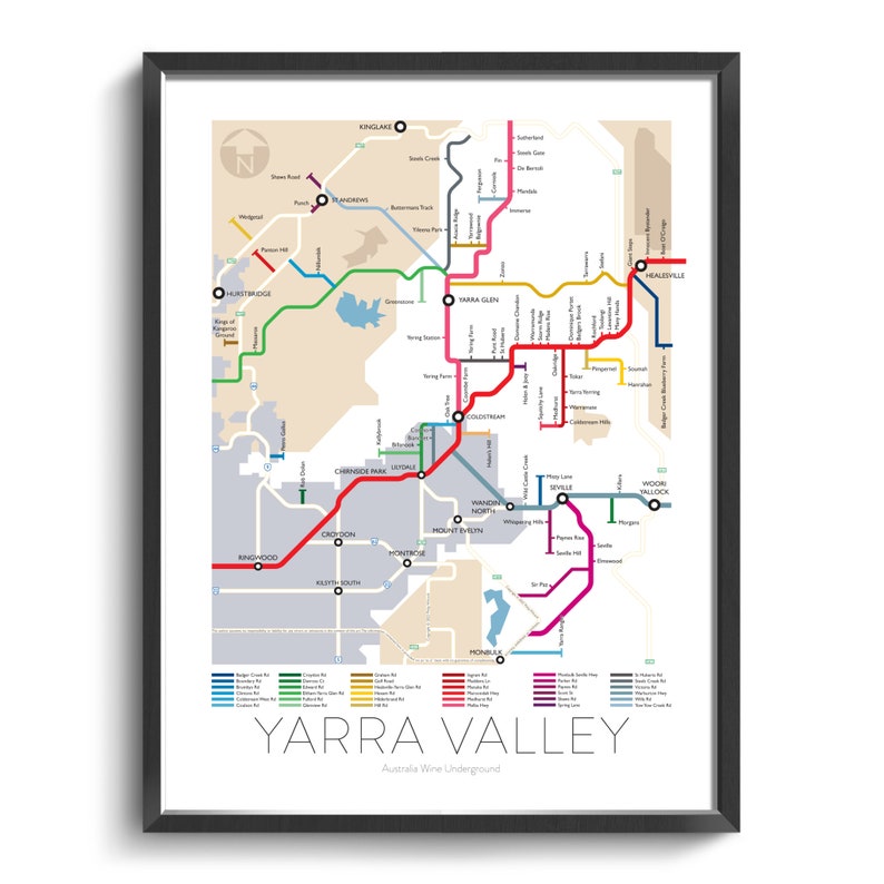 Yarra Valley Underground Map Australia Victoria Underground Map Wine Guide Wall Art Poster Australian Poster image 1