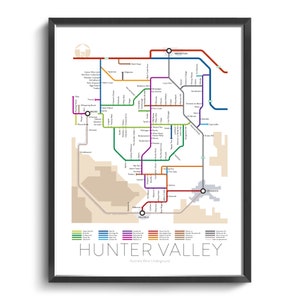 Hunter Valley Underground Map Australia New South Wales Underground Map Wine Guide Wall Art Poster Australian Poster image 1