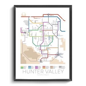 Hunter Valley Underground Kaart | Australië | New South Wales | Ondergrondse kaart | Wijngids | Wall Art Poster | Australische Poster