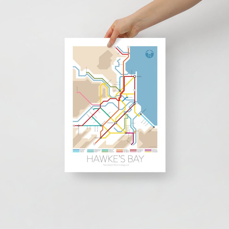 Carte souterraine de Hawkes Bay Série 3 de Nouvelle-Zélande de lîle du Nord Carte souterraine Guide des vins daffiches dart Affiche de la Nouvelle-Zélande image 2