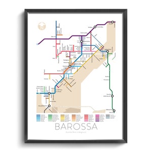 Plan du métro de Barossa | Australie | Australie-Méridionale | Plan du métro | Guide des vins | affiche d'art mural | Affiche australienne