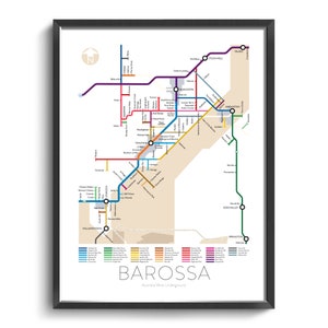 Barossa Underground Map Australia South Australia Underground Map Wine Guide Wall Art Poster Australian Poster image 1