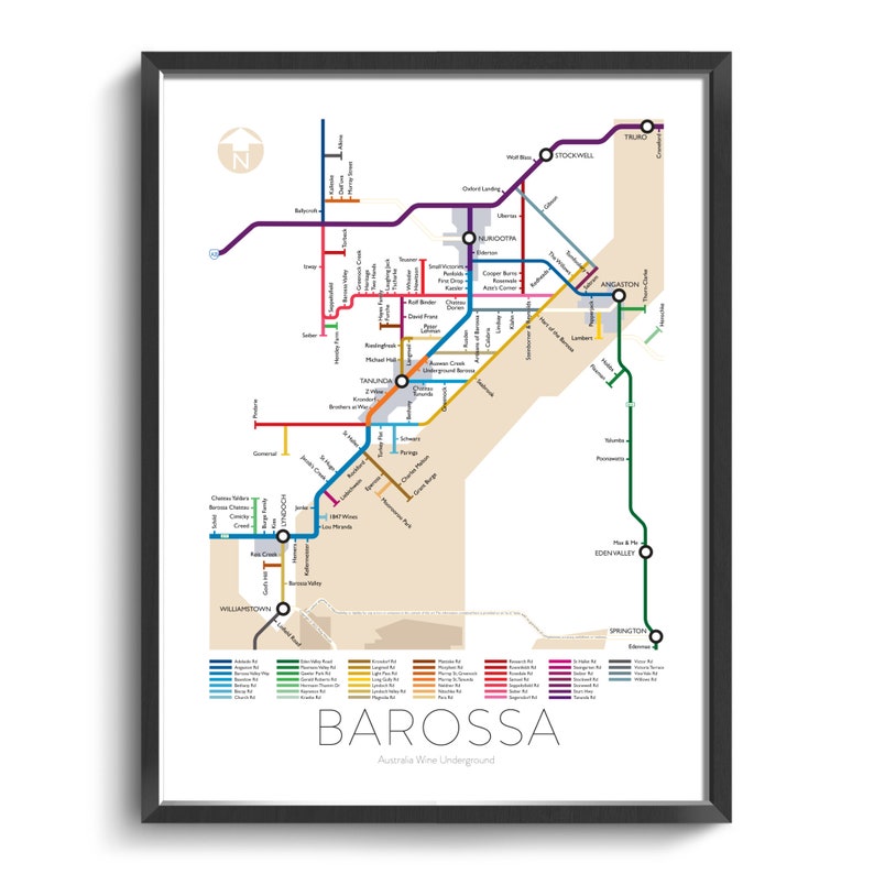 Barossa Underground Map Australia South Australia Underground Map Wine Guide Wall Art Poster Australian Poster image 1