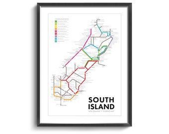 New Zealand Underground Touring Map | South Island | Travel Gift | Wall Art Poster | Wall Decor | Underground Map | New Zealand Poster