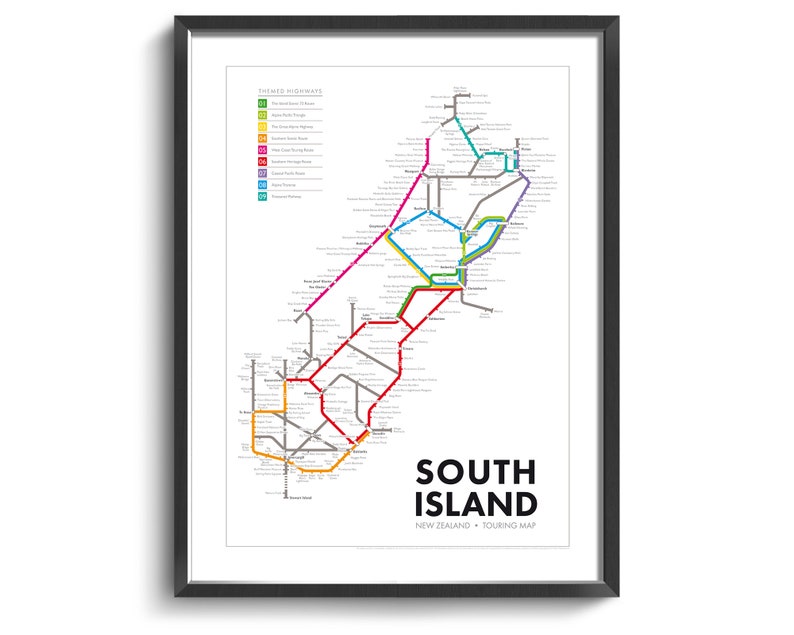 New Zealand Underground Touring Map South Island Travel Gift Wall Art Poster Wall Decor Underground Map New Zealand Poster image 1