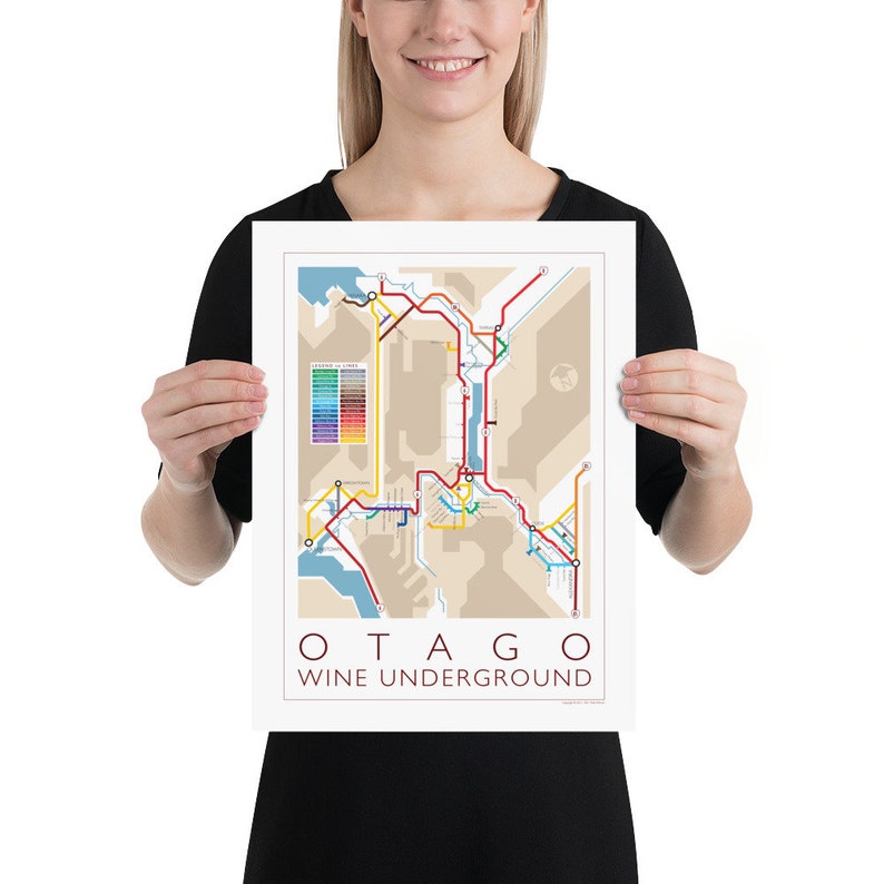 Otago Underground Map Series 1 New Zealand South Island Underground Map Wine Guide Wall Art Poster New Zealand Poster image 2