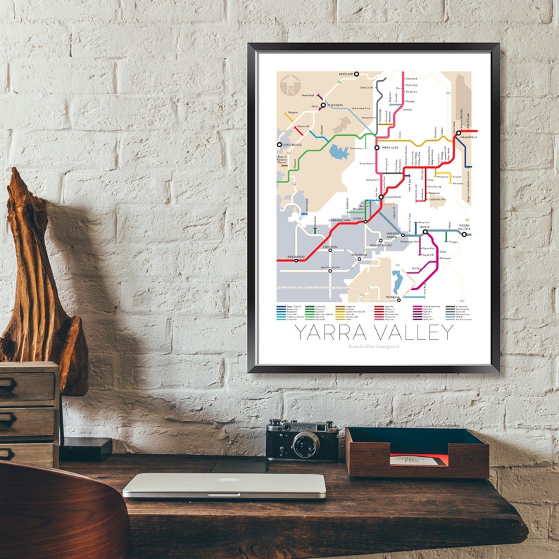 Yarra Valley Underground Map Australia Victoria Underground Map Wine Guide Wall Art Poster Australian Poster imagem 4