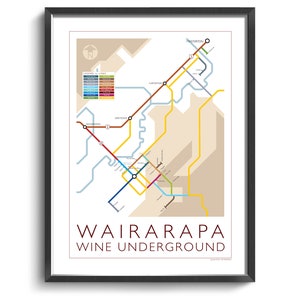Wairarapa Underground Map Series 1 New Zealand North Island Underground Map Wine Guide Wall Art Poster Wine Region Poster image 1