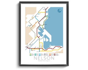 Carte souterraine de Nelson - Série 3 | | de Nouvelle-Zélande | de l’île du Sud Carte souterraine | Guide des vins | Affiche d’art mural | Affiche de la Nouvelle-Zélande