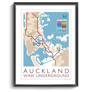 Auckland Underground Map Series 1 New Zealand North Island Underground Map Wine Guide Wall Art Poster New Zealand Poster image 1