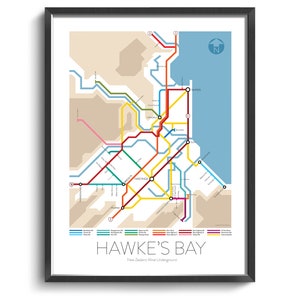 Hawke's Bay Underground Map Series 3 New Zealand North Island Underground Map Wine Guide Art Poster New Zealand Poster image 1