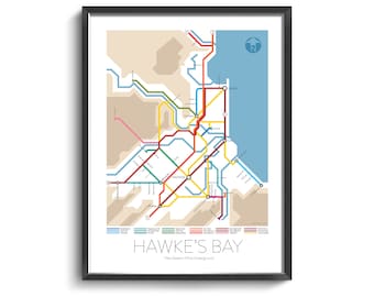 Hawke's Bay Underground Map - Series 3 | New Zealand | North Island | Underground Map | Wine Guide | Art Poster | New Zealand Poster