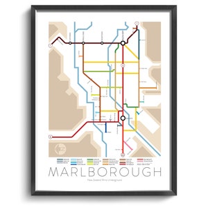 Marlborough Underground Map Series 3 New Zealand South Island Underground Map Wine Guide Wall Poster New Zealand Poster image 1