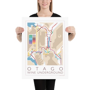 Otago Underground Map Series 1 New Zealand South Island Underground Map Wine Guide Wall Art Poster New Zealand Poster image 3