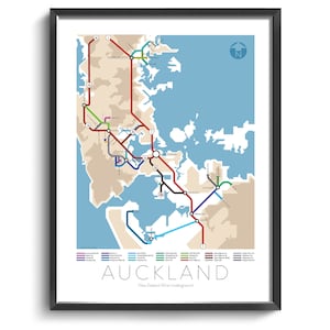 Auckland Underground Map Series 3 New Zealand North Island Underground Map Wine Guide Wall Art Poster New Zealand Poster image 1