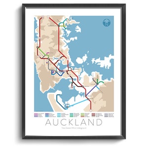 Auckland Underground Map - Serie 3 | Neuseeland | Nordinsel | Untergrund Karte | Weinführer | Wandbild Poster | Neuseeland Poster