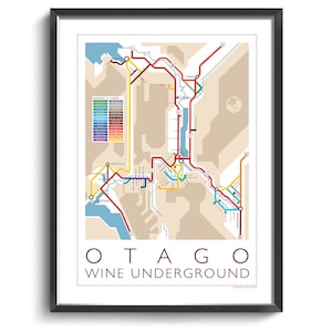 Otago Underground Map Series 1 New Zealand South Island Underground Map Wine Guide Wall Art Poster New Zealand Poster image 1