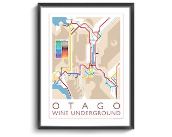 Otago Underground Map - Series 1 | New Zealand | South Island | Underground Map | Wine Guide | Wall Art Poster | New Zealand Poster