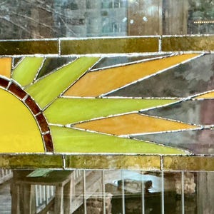 Stained glass, transom window, hanging panel, sunshine, yellow, orange
