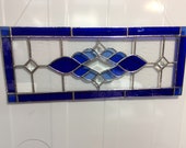 Stained glass, transom window, hanging panel, cobalt blue, antique looking, Victorian, handmade
