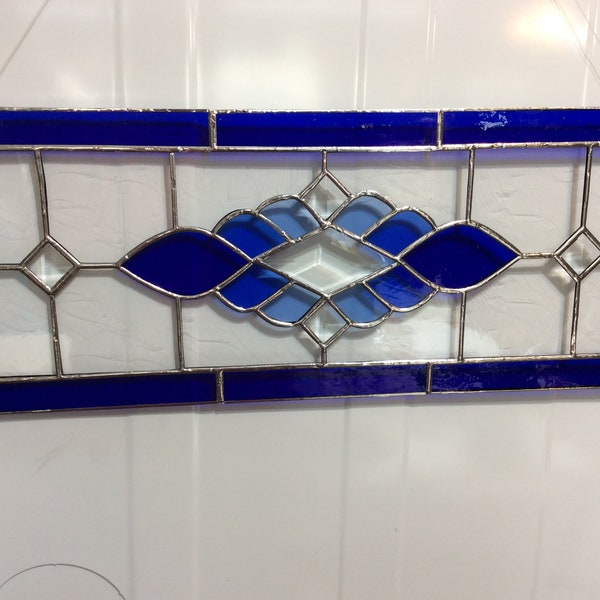 Stained glass, transom window, hanging panel, cobalt blue, antique looking, Victorian, handmade