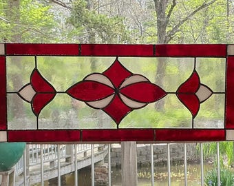 Stained glass, transom window, hanging panel, red, Victorian