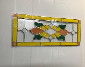 stained glass, transom window, hanging panel, yellow, sunflower