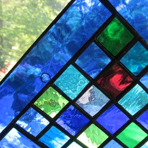 Stained glass, glass panel, suncatcher, blue, cobalt, green, turquoise, handmade, art glass image 3