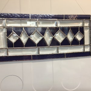 Stained glass, transom window, hanging panel, purple, bevels