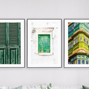 Green Prints - Photography Print Set Set - Wall Art - Green White Wall Art - Print Set - Green - Rustic Wall Art - Malta - Set of Three