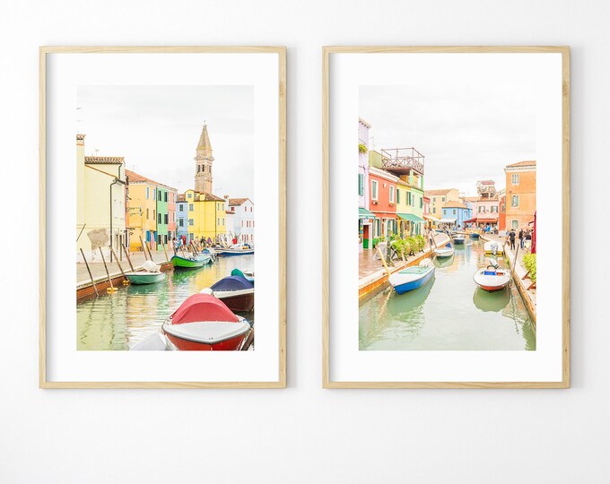 Burano Print Set of Two - Burano Photography Prints - Venice - Colourful Houses - Canals - Burano Canals - Burano Venice - Pastel - Soft