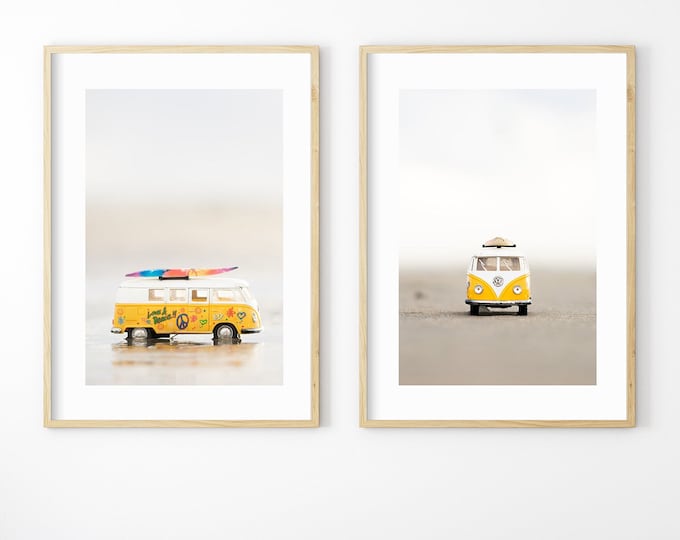 Campervan Print Set - Coastal Photography Print Set - Coastal Wall Art - Surfer - Surfing - Van Life - Coastal Decor - Bathroom - Wall Art