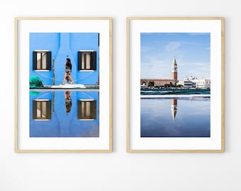 Venice Blue Print Set - Venice Photography - Wall Art - Minimalist - Minimalist Decor - White Wall Art - Burano - Venice Photography
