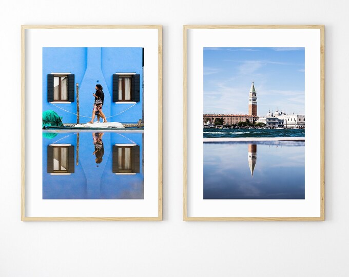 Venice Blue Print Set - Venice Photography - Wall Art - Minimalist - Minimalist Decor - White Wall Art - Burano - Venice Photography