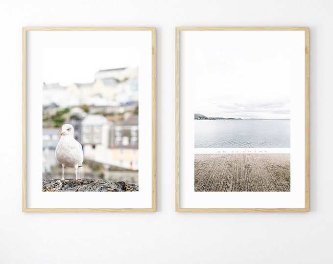 Set of Two Coastal Photography Prints - Seagull - No Fishing - Cornwall Photography Prints - Print Set - Wall Art - Coastal Decor - Wall Art