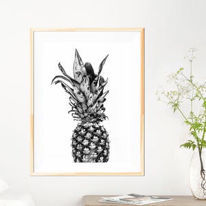 Pineapple Minimalist Print - Black and White - Kitchen Wall Art - Kitchen Decor - Kitchen Art - Fine Art Photography - Pineapple Print