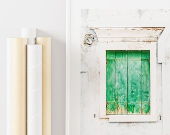Window Shutters Print - Venetian Window Print - Green Home Decor - Green Wall Art - Rustic - Urban - Architectural Details - Venice