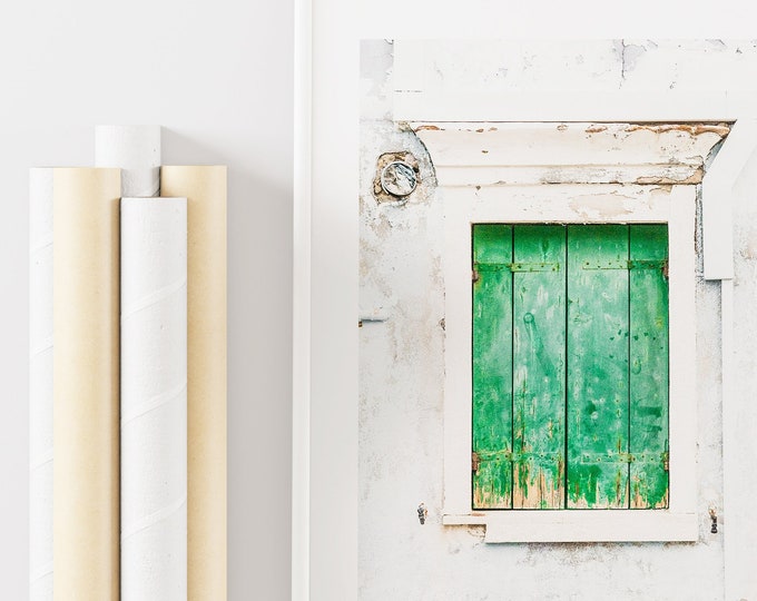 Window Shutters Print - Venetian Window Print - Green Home Decor - Green Wall Art - Rustic - Urban - Architectural Details - Venice