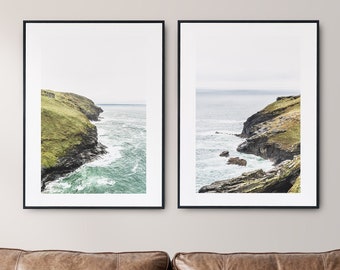 Rugged Coastal Landscape Print Set - Print Set of Two - Coastal Print Set - White Wall Art - Bathroom - Living Room - Coastal Theme Room
