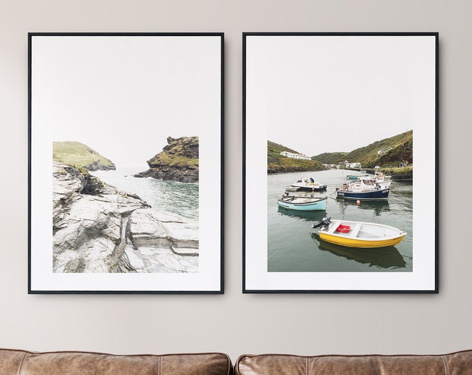 Cornwall Print Set - Boscastle -  Coastal Landscape Print Set - Print Set of Two - Coastal Print Set - White Wall Art - Living Room