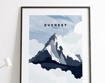 Everest Travel Poster - Mt Everest Print - Abstract Travel Poster - Nepal - Himalayas - Eight Thousander Mountains - 8000s - Everest Poster