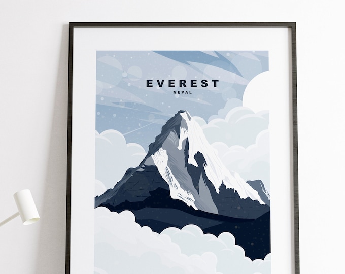 Everest Travel Poster - Mt Everest Print - Abstract Travel Poster - Nepal - Himalayas - Eight Thousander Mountains - 8000s - Everest Poster