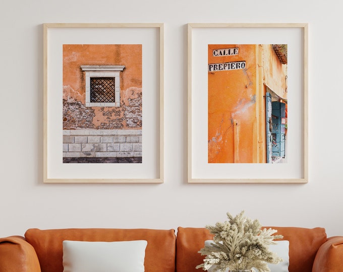 Venice Orange Print Set - Venice Photography - Wall Art - Minimalist - Minimalist Decor - White Wall Art - Burano - Venice Photography